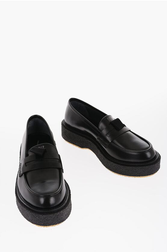 Adieu Etudes Leather Type143 Penny Loafer With Platfrom Crepe Sole In Black