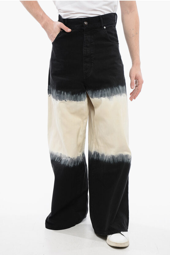 Shop Balmain Extra Wide Leg Denims With Tie Dye Denims