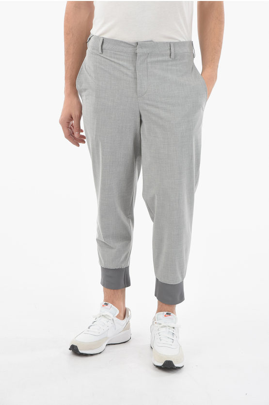 Neil Barrett Extrafine Tech Cotton Low-rised Pants With Ribbed Cuffed Ank In Gray