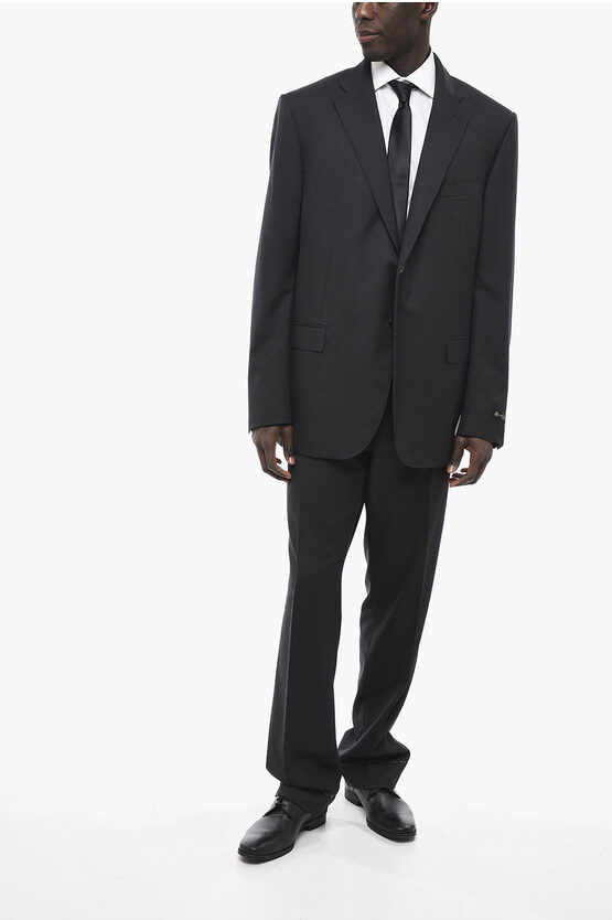 Corneliani Extrafine Wool Leader Suit With Flap Pockets In Black