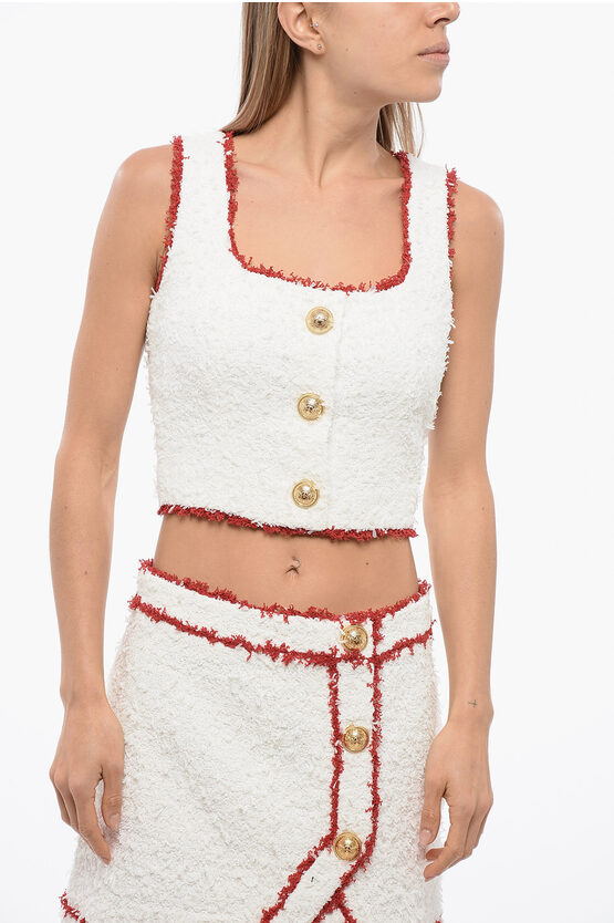 Balmain Eyelash Crop Top With Logoed Buttons