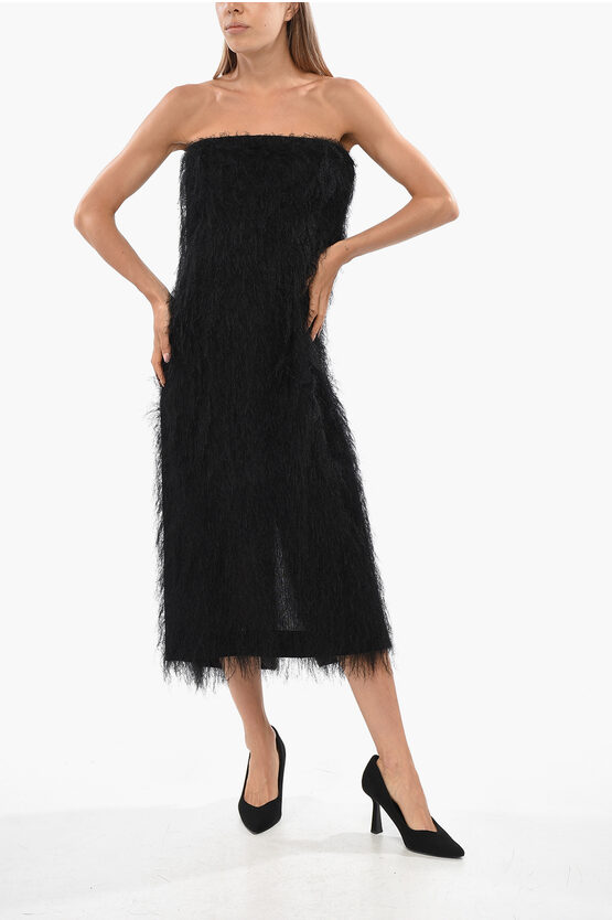 Ferragamo Eyelash Fabric Strapless Dress In Black