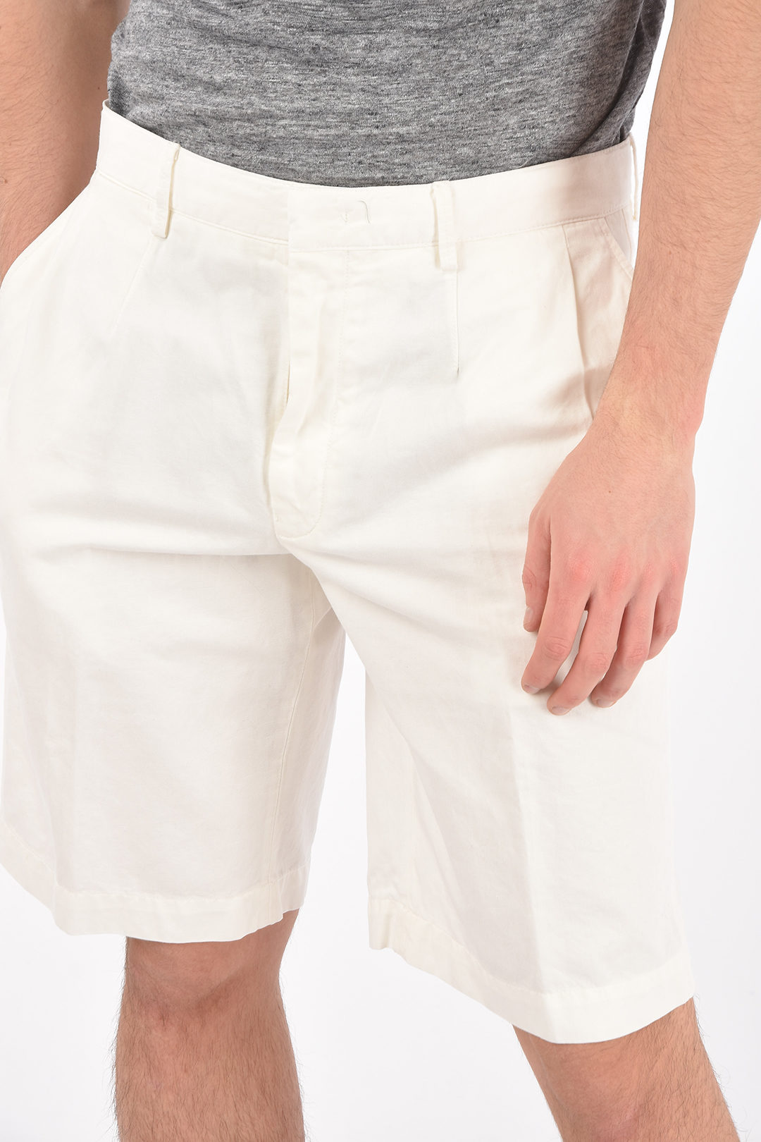 Ermenegildo Zegna EZ LUXURY cotton and flax single pleat shorts