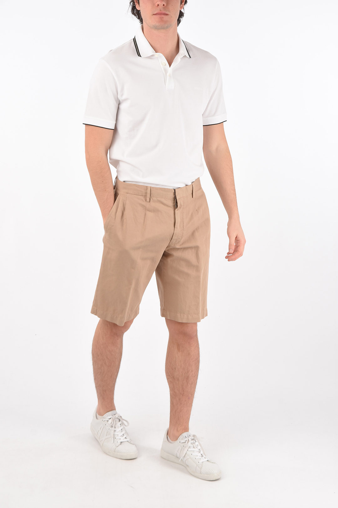 EZ LUXURY cotton and linen single pleat shorts