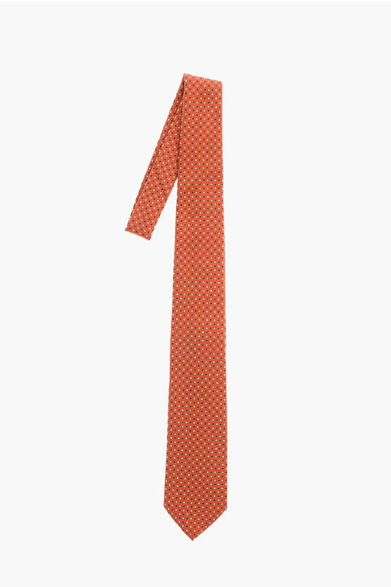 Ermenegildo Zegna Ez Tailoring Silk Polka Dots Tie In Orange