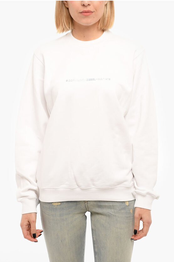 Diesel F-ang Copy Crewneck Sweatshirt With Embossed Lettering In White