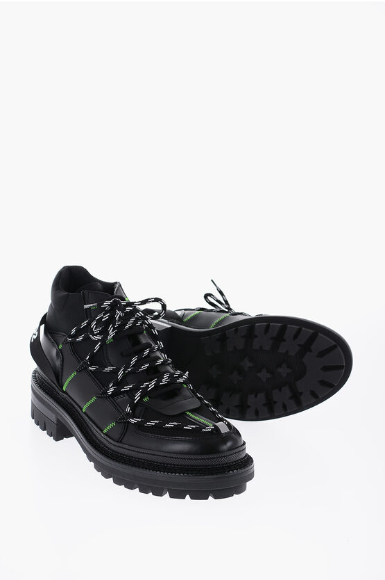 Dsquared2 Fabric And Leathr Ropes Combat Boots With Track Sole In Black
