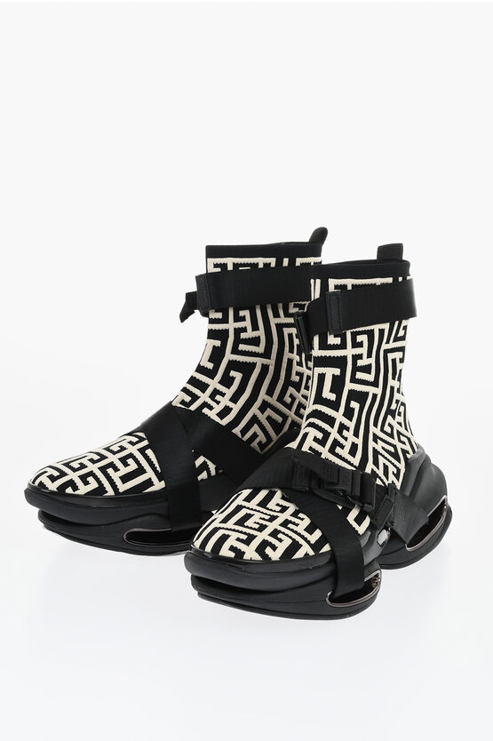 Balmain Fabric B Bold Hiking Sock Sneakers With All-over Monogram An