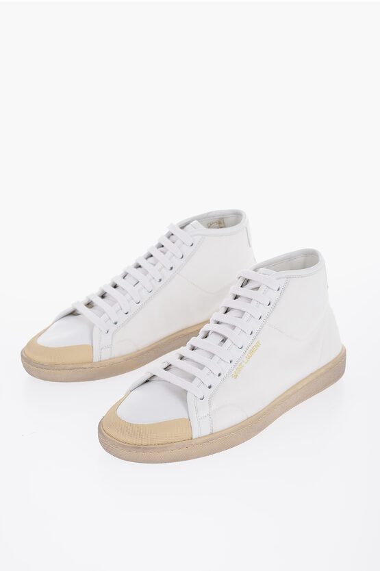 Shop Saint Laurent Fabric Court Classic Mid-top Sneakers