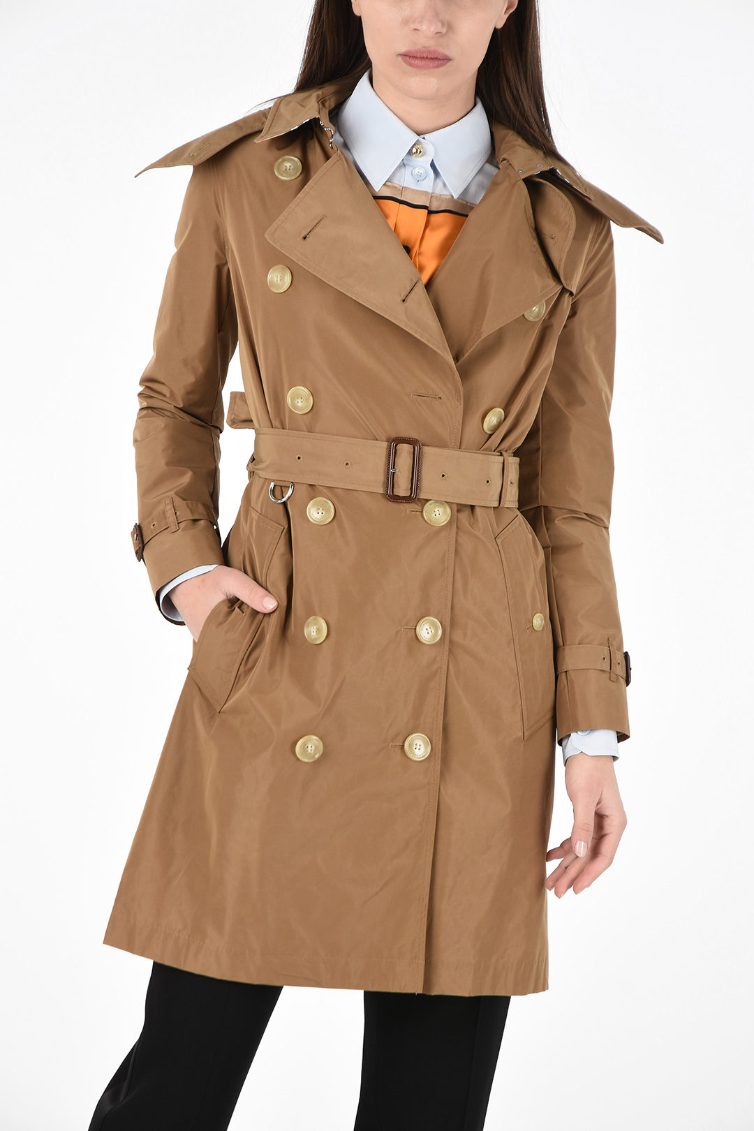Burberry Fabric Double-Breasted Trench with Belt and Removable Hood women -  Glamood Outlet