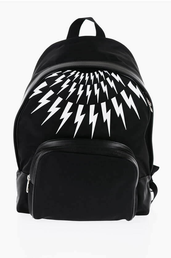 Shop Neil Barrett Fabric Fair-isle Thunderbolt Backpack