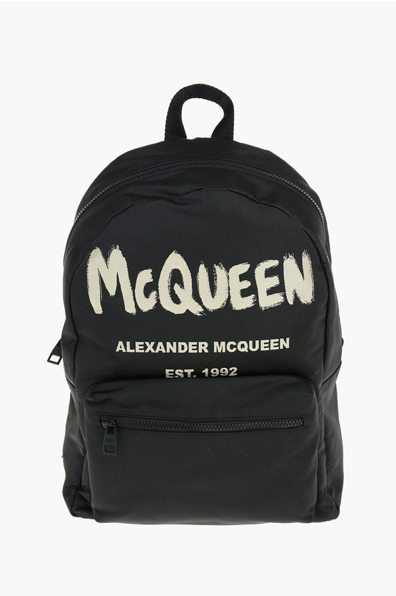 Shop Alexander Mcqueen Fabric Metropolitan Graffiti Backpack With Logo Print