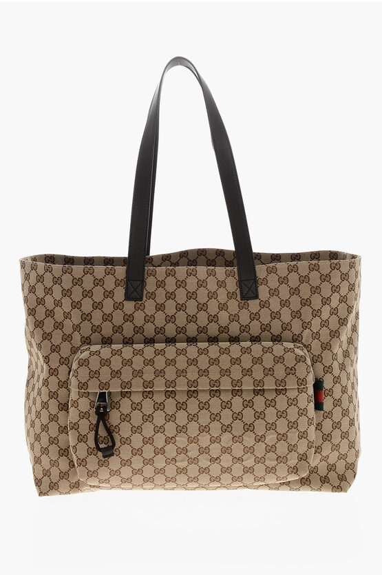 Gucci Fabric Neo Original Tote Bag With All-over Monogram And Leat