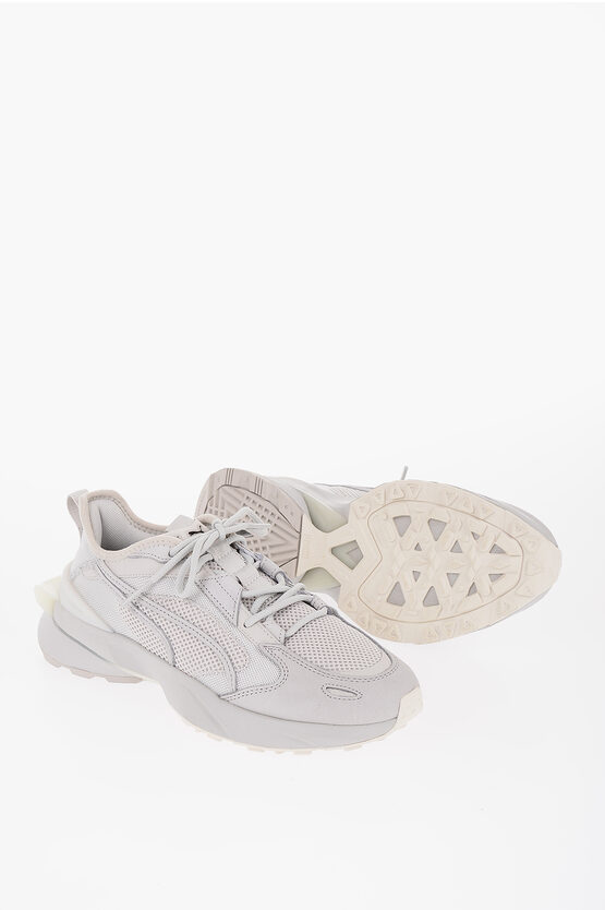 Puma Fabric Pwrframe Low Top Sneakers With Mesh Details In Gray