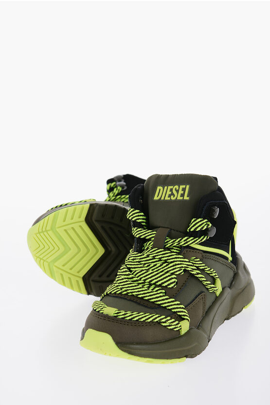 Diesel Fabric S-millenium High Top Sneakers With Fluo Laces