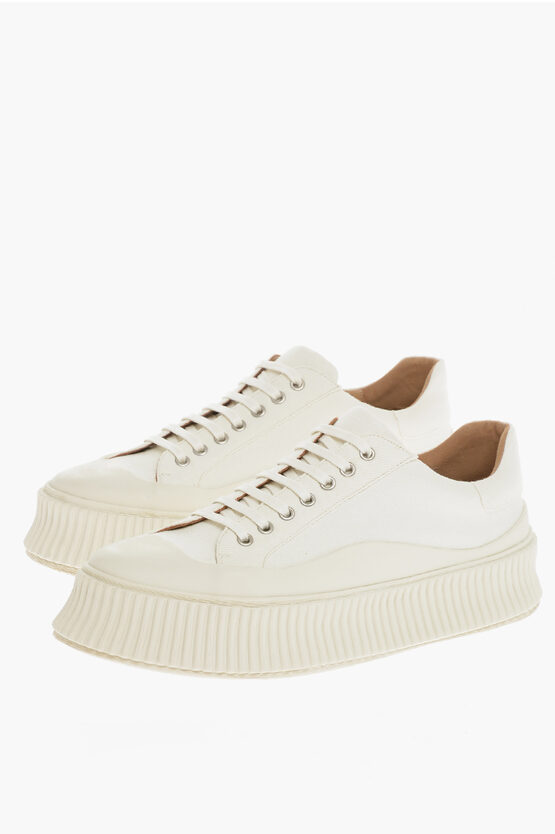Jil Sander Fabric Trainers With Platform Sole In White