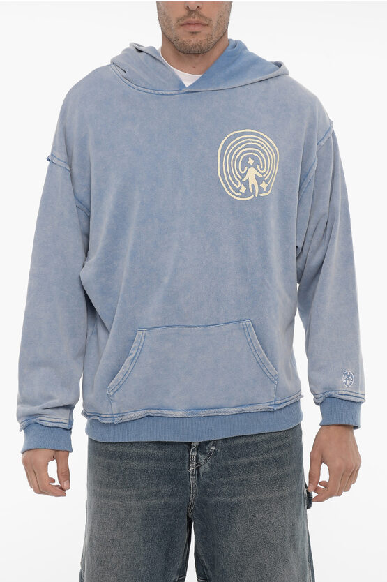 Untitled Artworks Faded-effect Hoodie With Patch Pocket In Blue