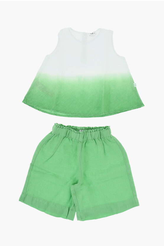 Il Gufo Faded Effect Linen Top And Shorts Set