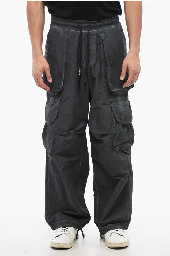 A Paper Kid Faded Effect Nylon Cargo Pants With Elastic Waistband