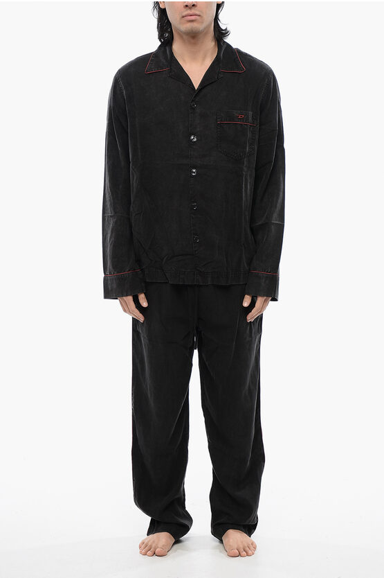 Diesel Faded Effect Solid Color Umset-loomy Long Pyjamas Set With C
