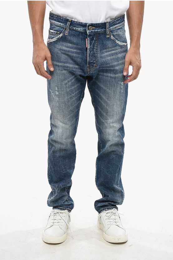 Dsquared2 Straight Leg 642 Jeans With Overlay Design 20cm In Blue
