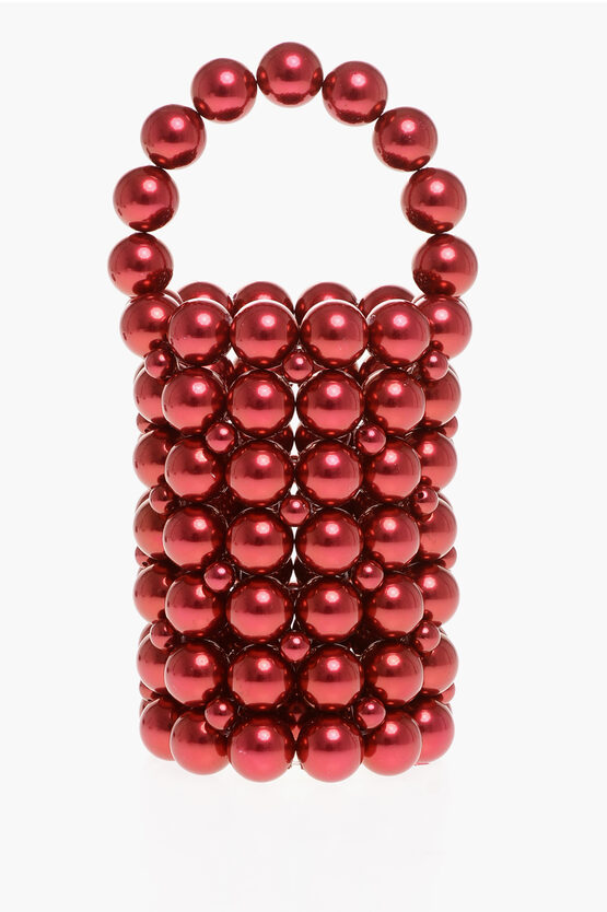 Vanina Faux Coloured Pearls Comini Handbag In Red