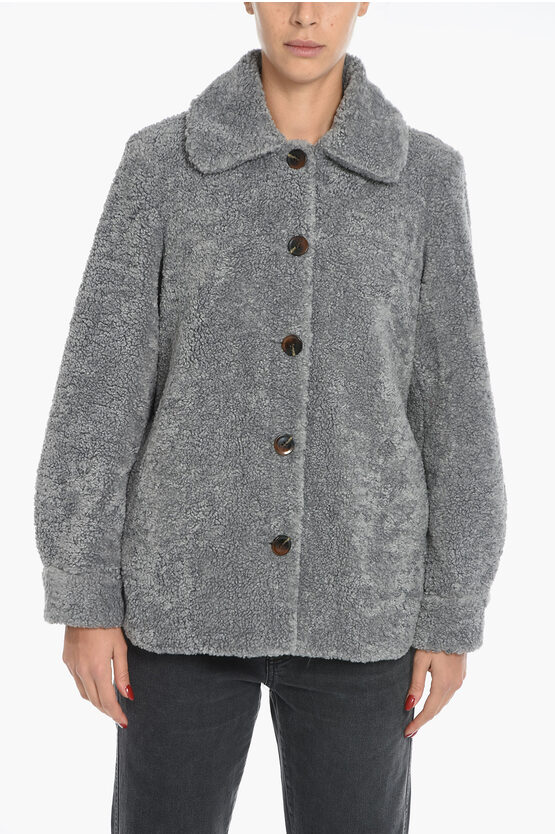 Samsoe & Samsoe Faux Fur Aylina Sherpa Jacket With 5-buttons In Gray