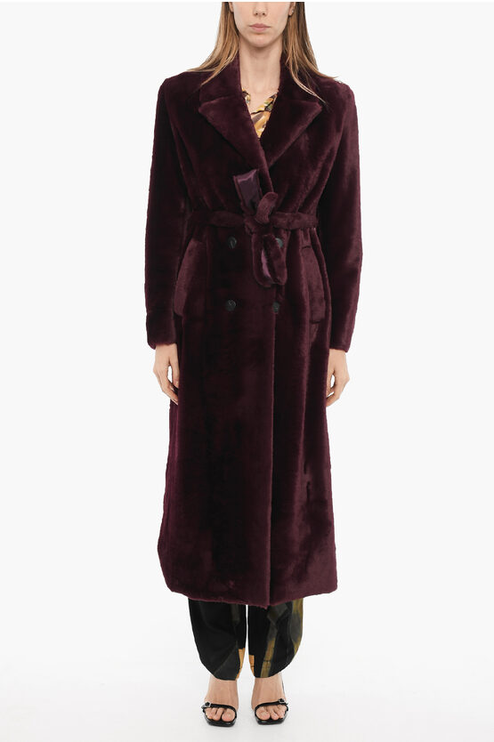 FORTE FORTE FAUX FUR DOUBLE-BREASTED COAT WITH BELT 