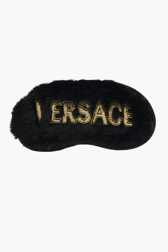 Versace Faux Fur Eye Mask With Sequined Logo