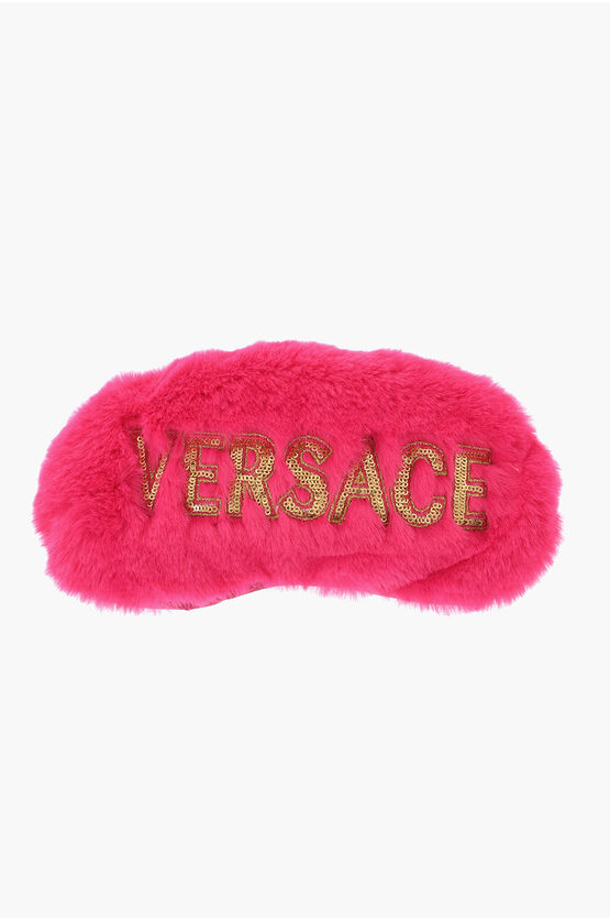 Versace Faux Fur Eye Mask With Sequined Logo