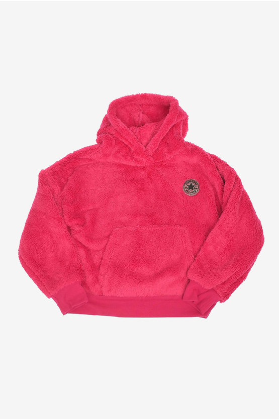 Converse Faux Fur Hooded Teddy Sweatshirt In Pink