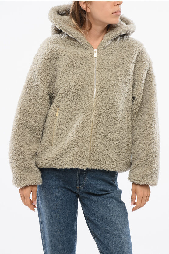 Tatras Faux Fur Ipama Jacket With Hood And Golden Effect Details In Neutral