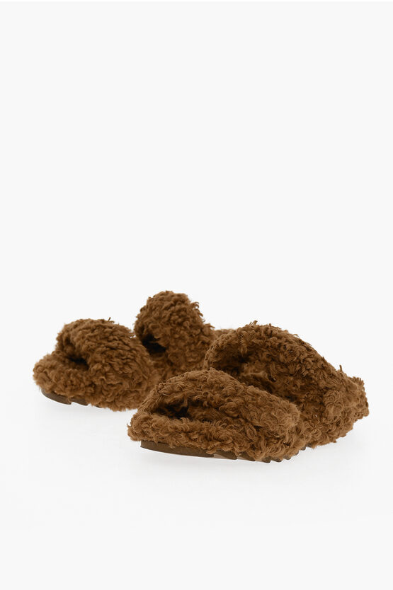 Gia Borghini Faux Fur Sandals With Velcro Closure In Brown