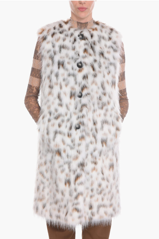 Shop Dolce & Gabbana Faux-fur Sleeveless Coat With Animalier Pattern