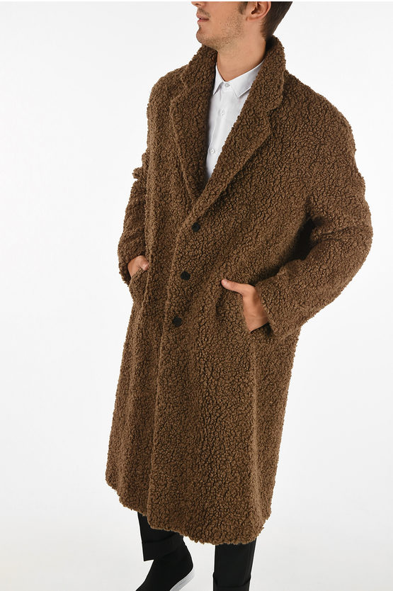 Neil Barrett Faux Fur Slim Fit Coat In Brown