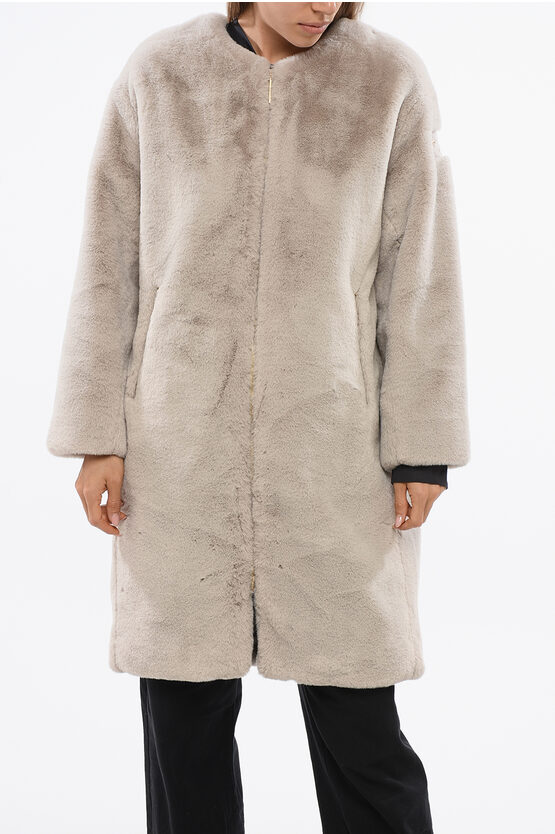 Tatras Faux Fur Tamil Jacket With Golden Effect Zip In Gray