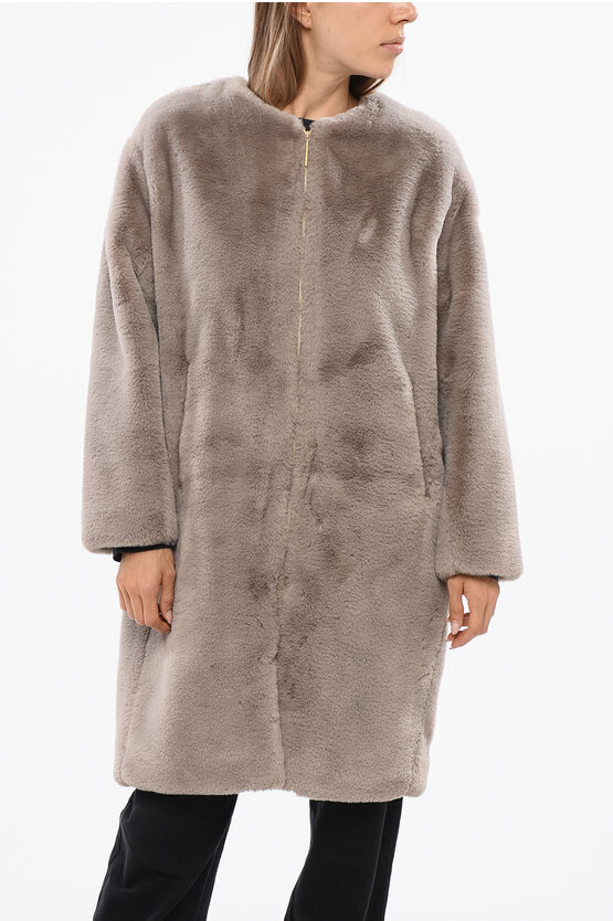 Tatras Faux Fur Tamil Jacket With Golden Effect Zip In Brown