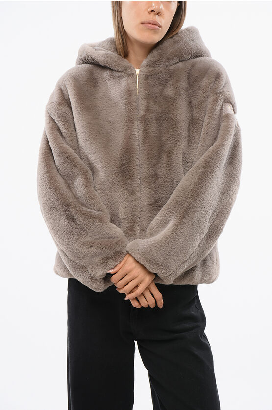 Tatras Faux Fur Yumola Jacket With Hood In Gray