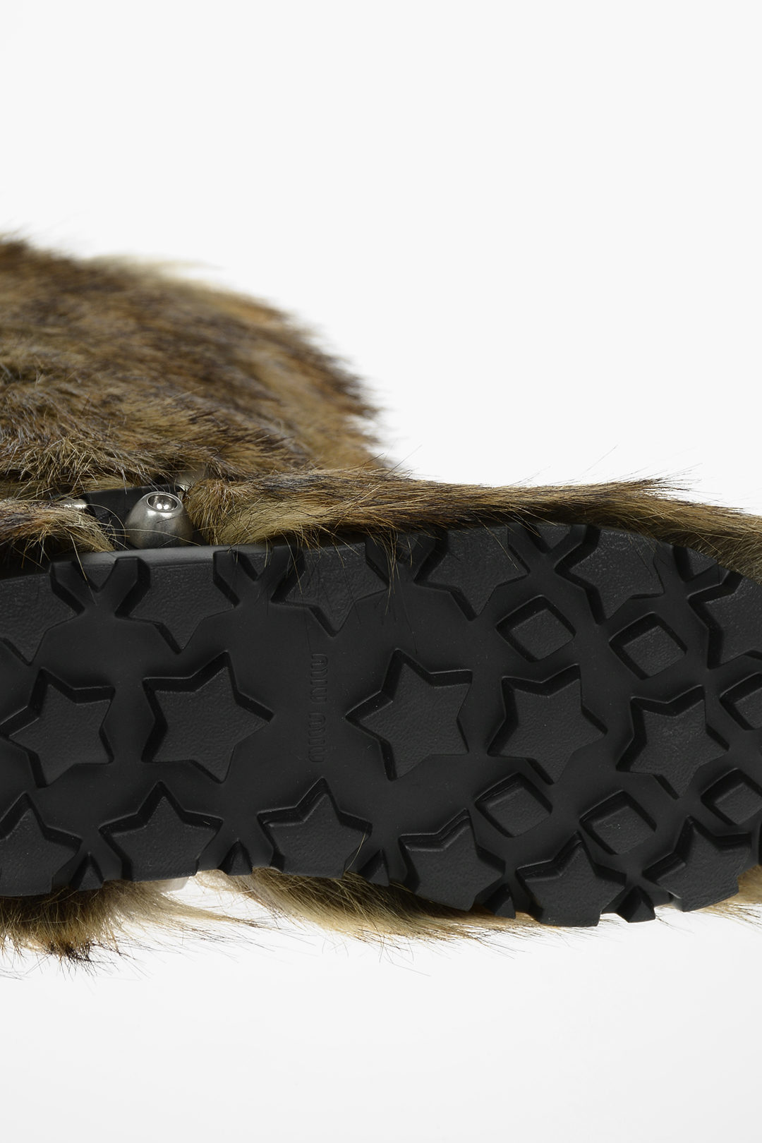 Faux-furred Knee-high Boots embellished with Studded Buckle