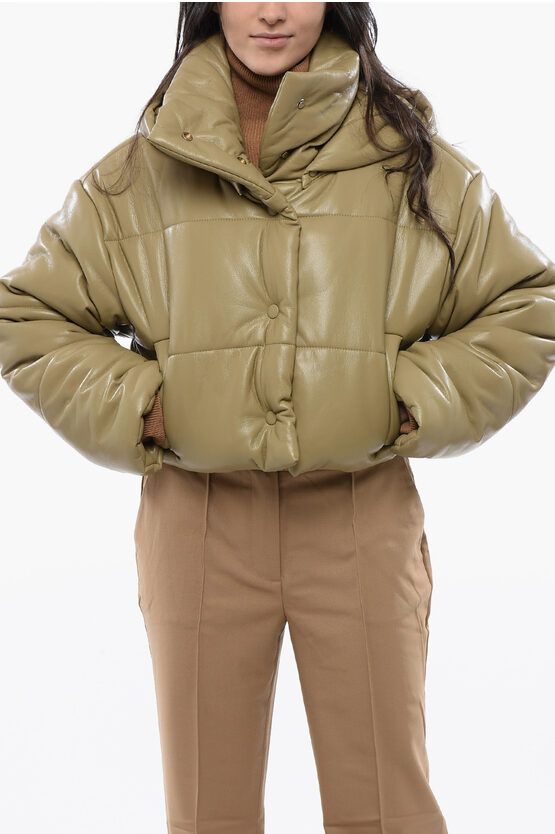 Nanushka Faux Leater Aveline Cropped Jacket With Hood