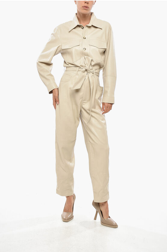 Nanushka Faux Leather Ashton Jumpsuit With Belt In Neutral