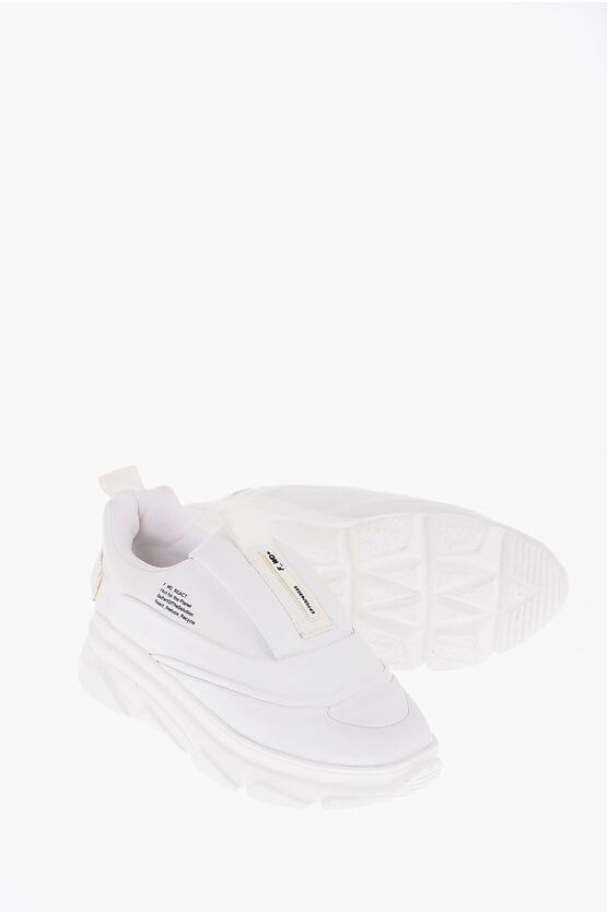 F_wd Faux Leather Aurora Slip On Sneakers With Lettering-print In White