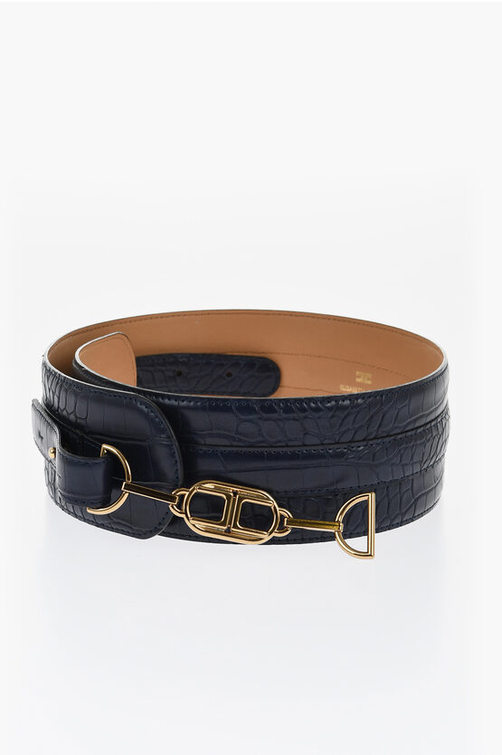 Elisabetta Franchi Faux-leather Belt With Croco Pattern In Blue