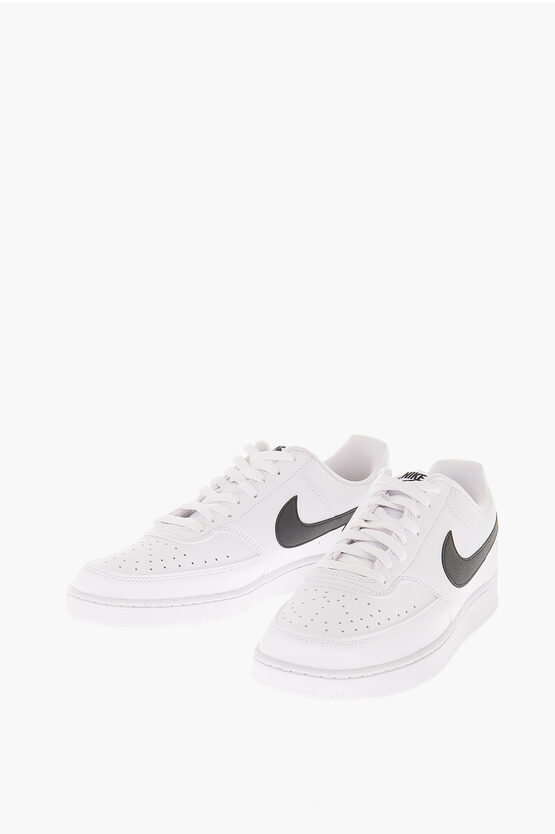Nike Faux Leather Court Vision Low Top Sneakers With Contrasting In White
