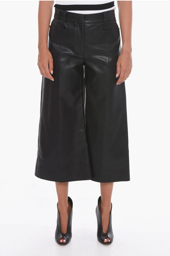 Stella Mccartney Faux-leather Cropped Trousers With Wide-leg In Metallic