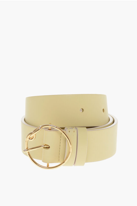 Nanushka Faux Leather Dailey Belt With Round Buckle 35mm In Yellow