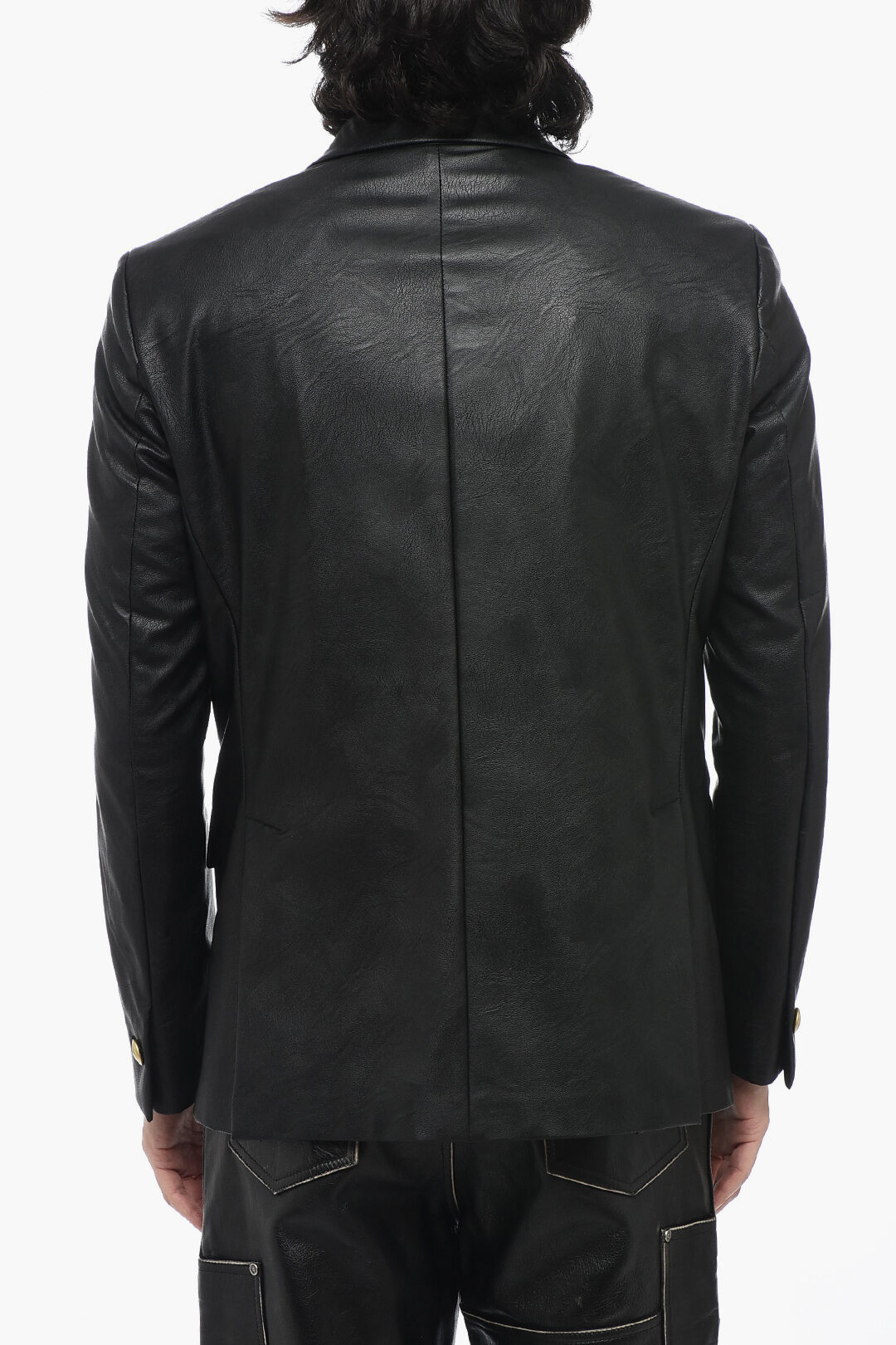 Marsem Faux Leather Double-Breasted Blazer with Golden Buttons men