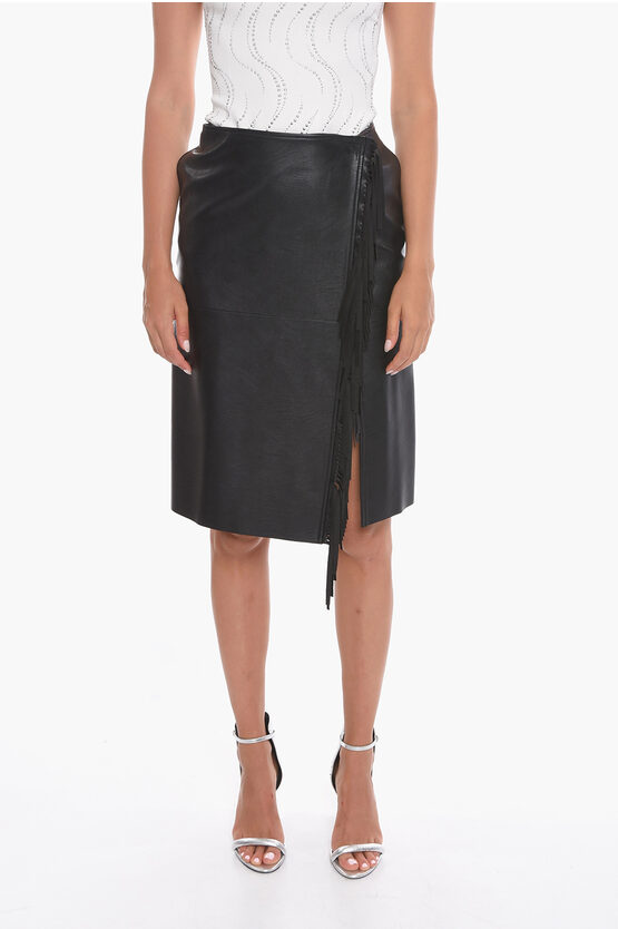 Stella Mccartney Faux-leather Fringed Skirt In Black
