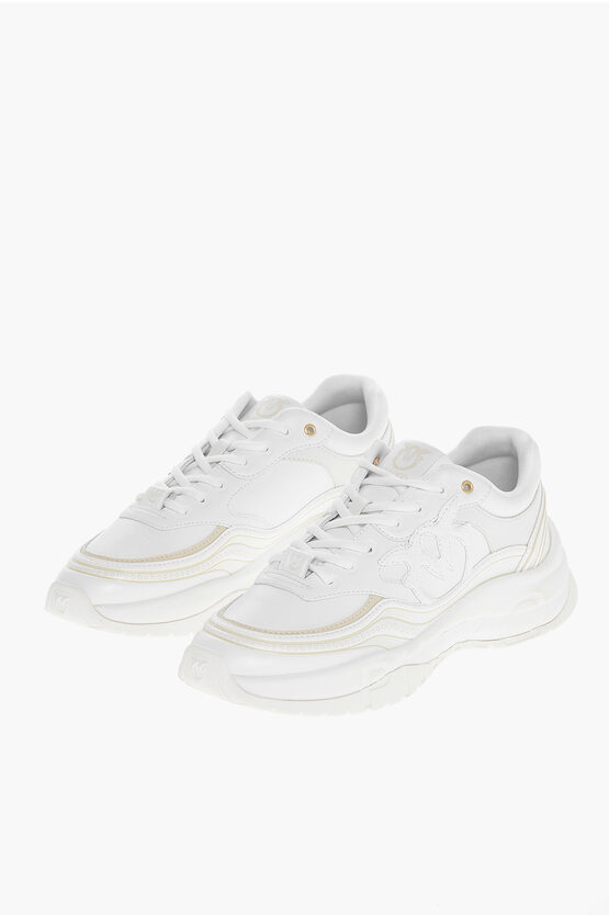 Pinko Faux Leather Glammy 04 Low Top Sneakers With Love Birds Logo In White