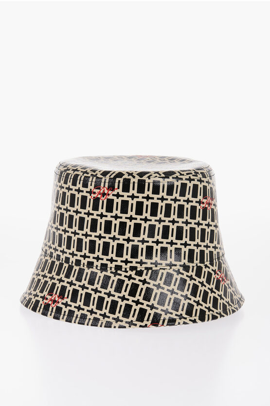 Roger Vivier Faux-leather Grand Vivier Bucket Hat With Logo Print In Metallic